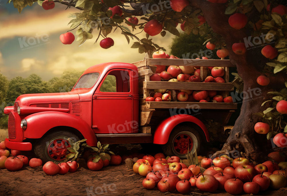 Kate Red Truck Harvest Apples Backdrop for Photography