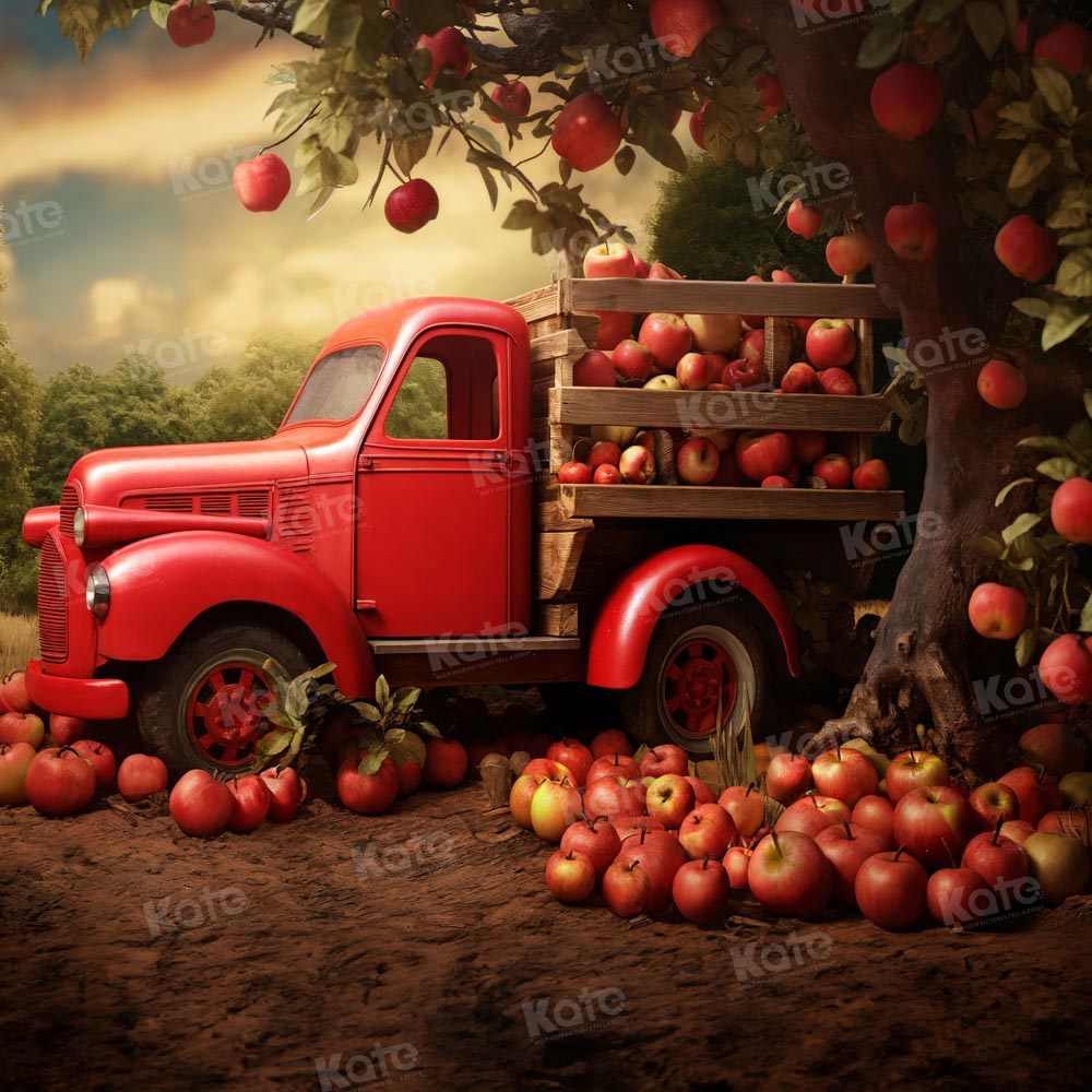 Kate Red Truck Harvest Apples Backdrop for Photography