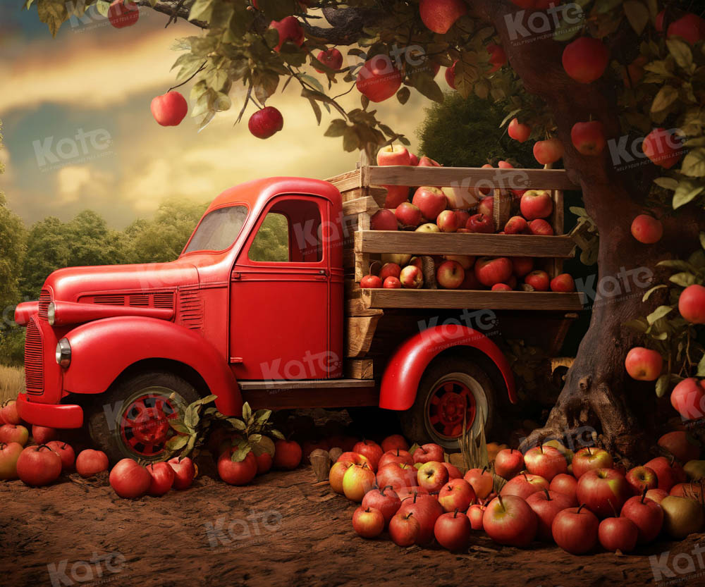 Kate Red Truck Harvest Apples Backdrop for Photography