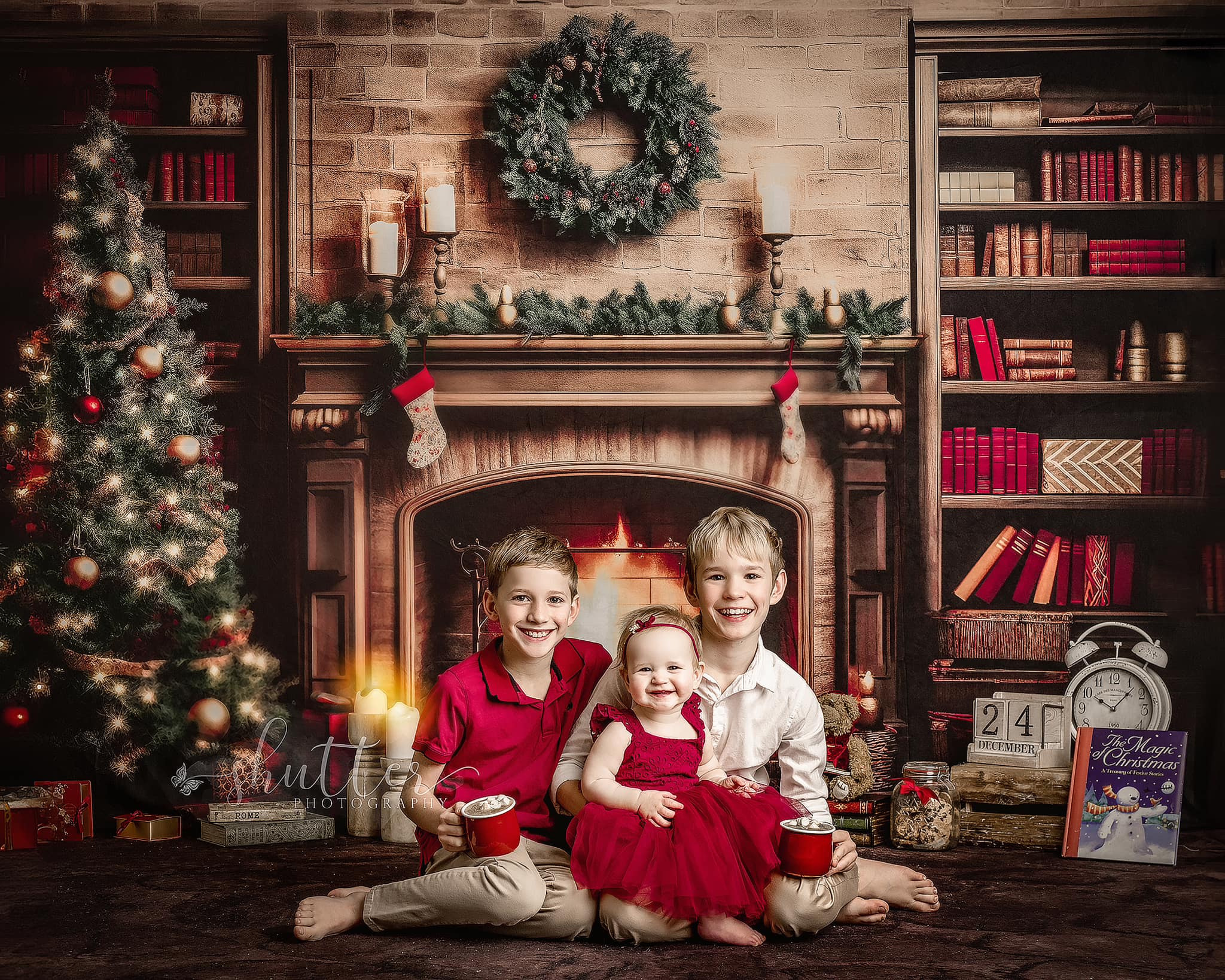 Kate Christmas Fireplace Study Backdrop for Photography - Kate Backdrop AU