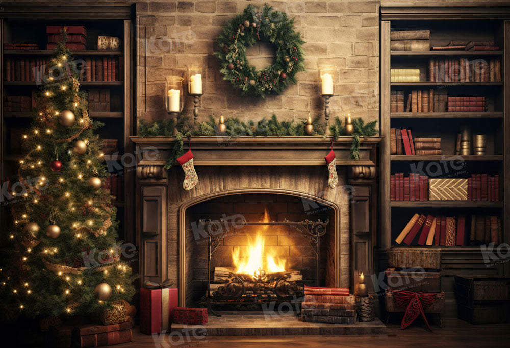 Kate Christmas Fireplace Study Backdrop for Photography