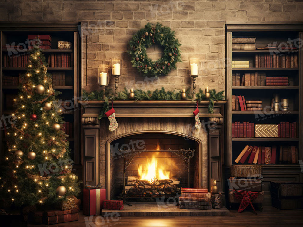 Kate Christmas Fireplace Study Backdrop for Photography - Kate Backdrop AU