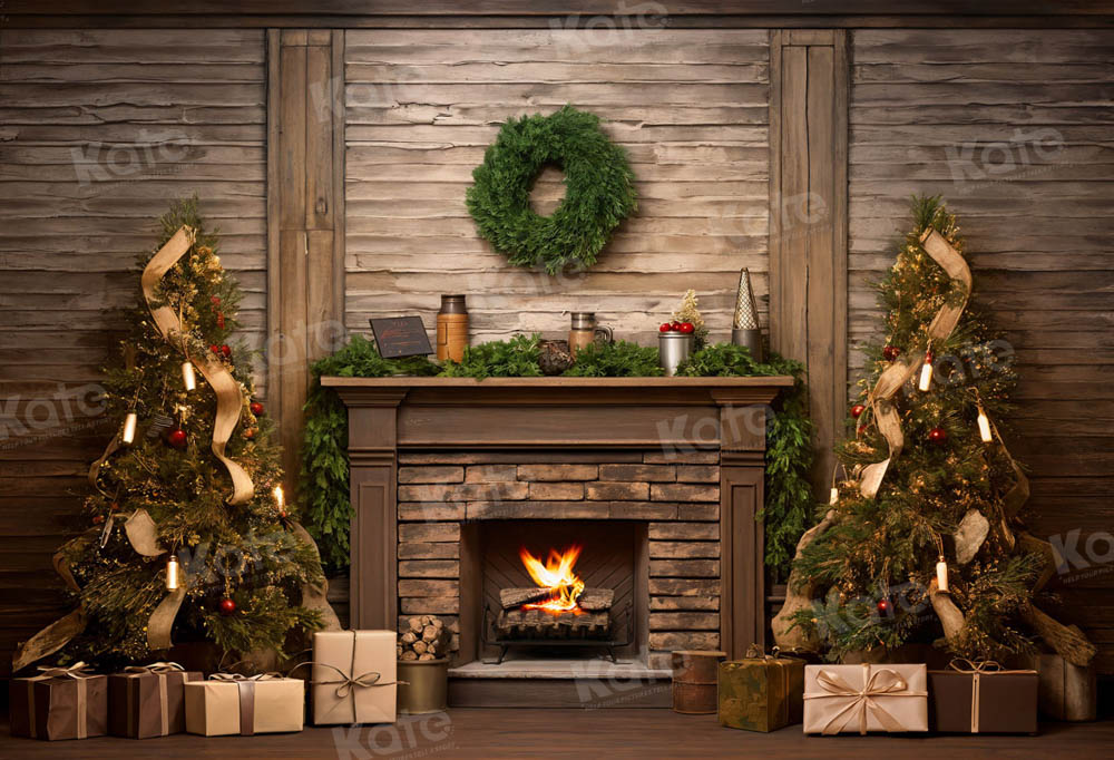 Kate Christmas Tree Fireplace Gift Backdrop for Photography