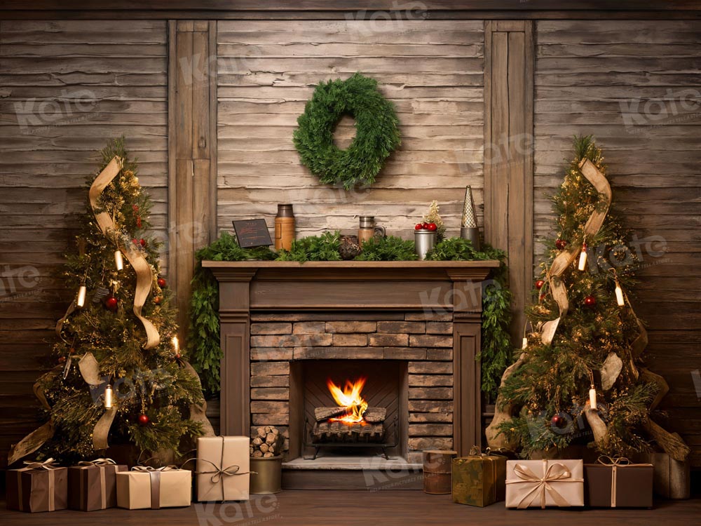 Kate Christmas Tree Fireplace Gift Backdrop for Photography