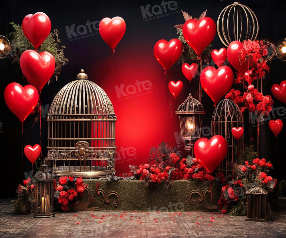 Kate Valentine's Day Balloon Rose Birdcage Backdrop for Photography