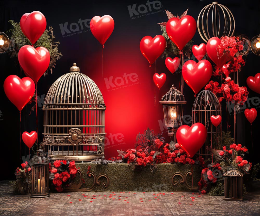 Kate Valentine's Day Balloon Rose Birdcage Backdrop for Photography - Kate Backdrop AU