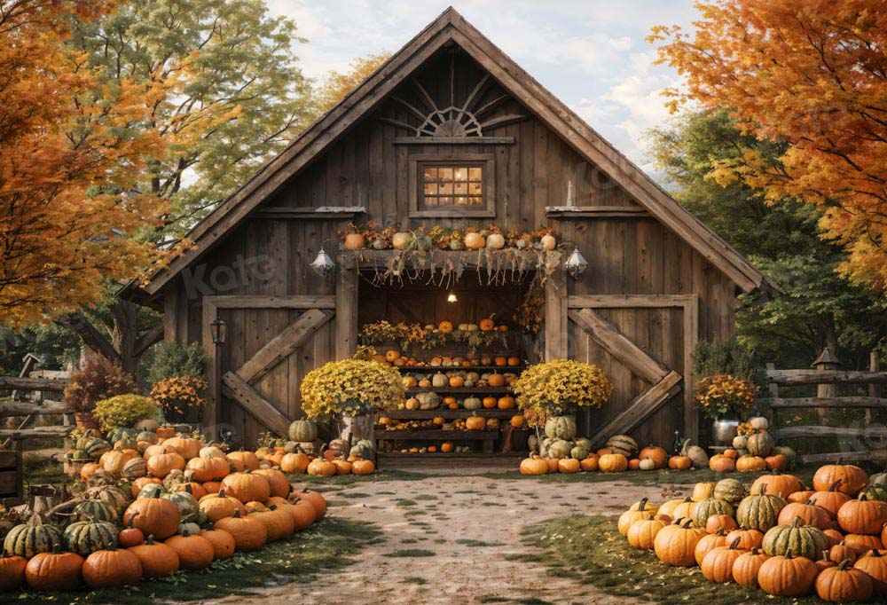 Kate Autumn Pumpkin Cabin Backdrop Designed by Emetselch