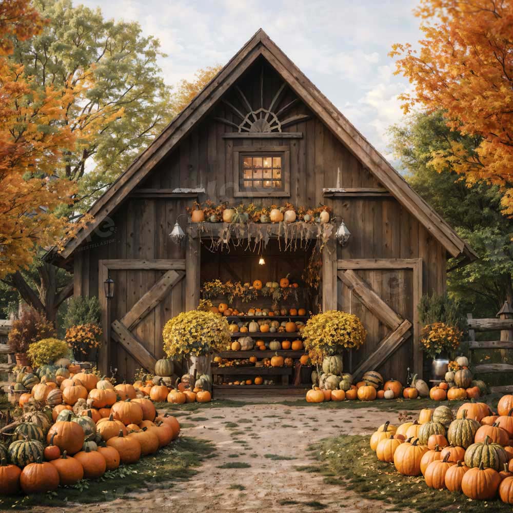 Kate Autumn Pumpkin Cabin Backdrop Designed by Emetselch - Kate Backdrop AU