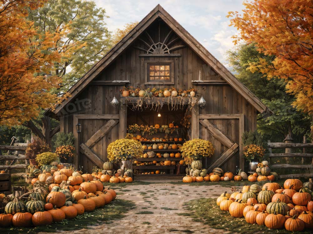 Kate Autumn Pumpkin Cabin Backdrop Designed by Emetselch - Kate Backdrop AU
