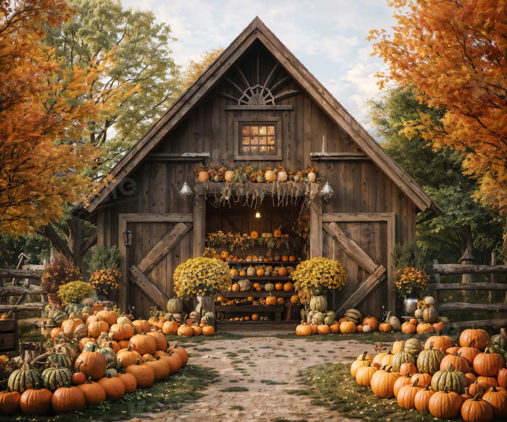 Kate Autumn Pumpkin Cabin Backdrop Designed by Emetselch