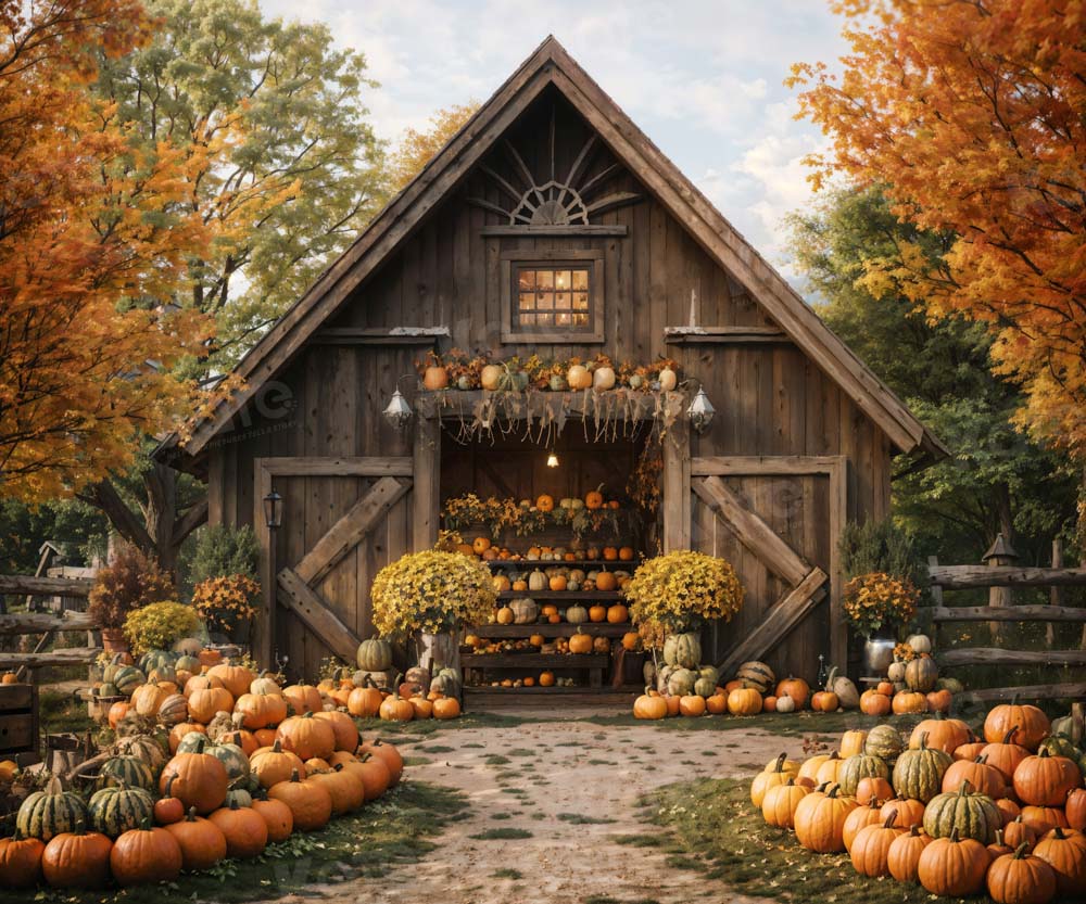 Kate Autumn Pumpkin Cabin Backdrop Designed by Emetselch - Kate Backdrop AU
