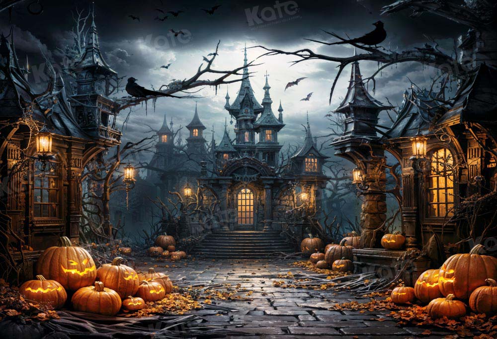 Kate Halloween Night Castle Crow Backdrop for Photography