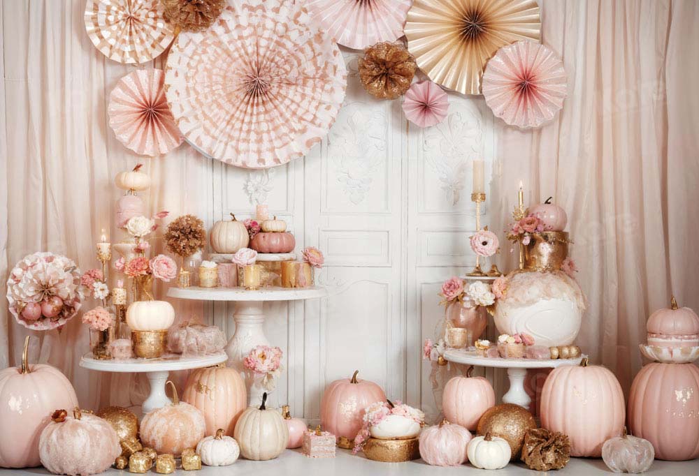 Kate Pink Pumpkin Birthday Candle Backdrop Designed by Emetselch - Kate Backdrop AU