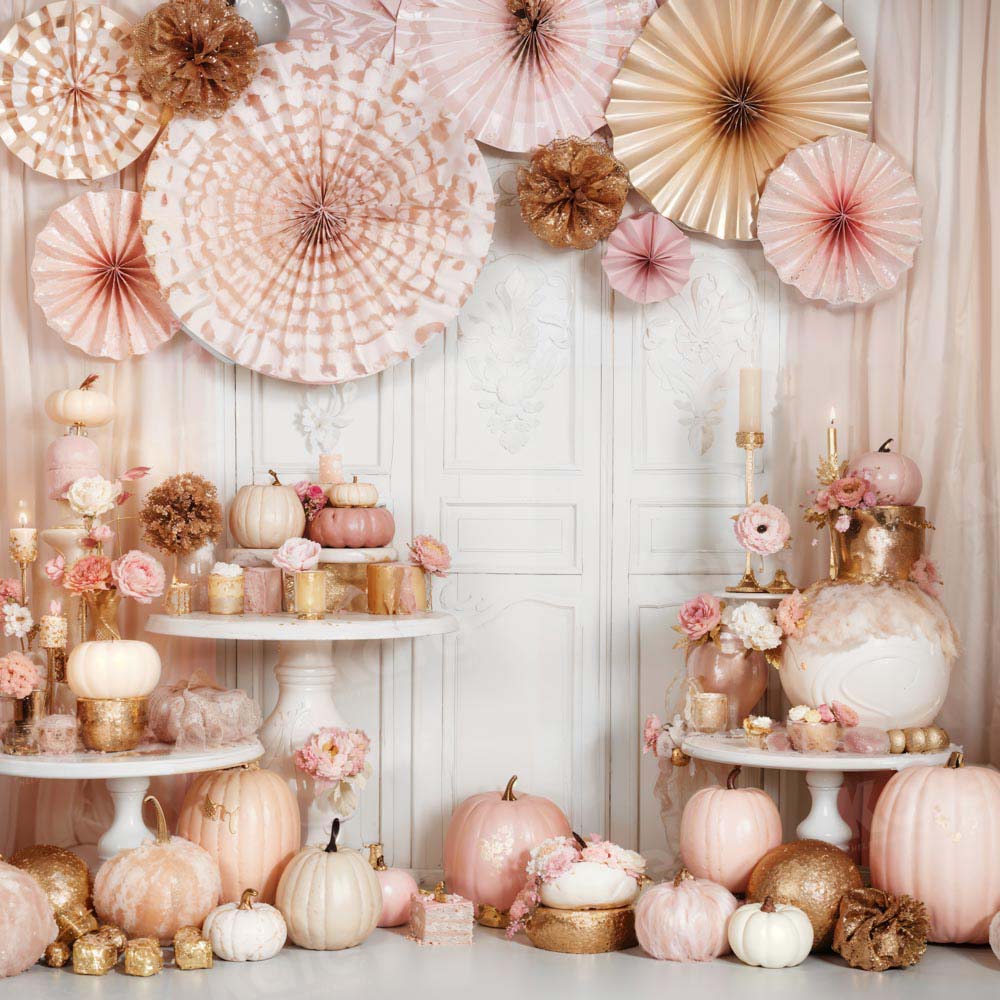 Kate Pink Pumpkin Birthday Candle Backdrop Designed by Emetselch - Kate Backdrop AU