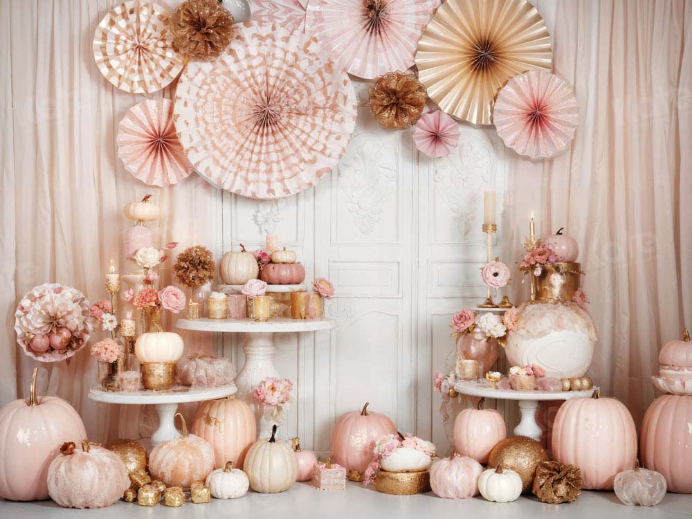 Kate Pink Pumpkin Birthday Candle Backdrop Designed by Emetselch - Kate Backdrop AU