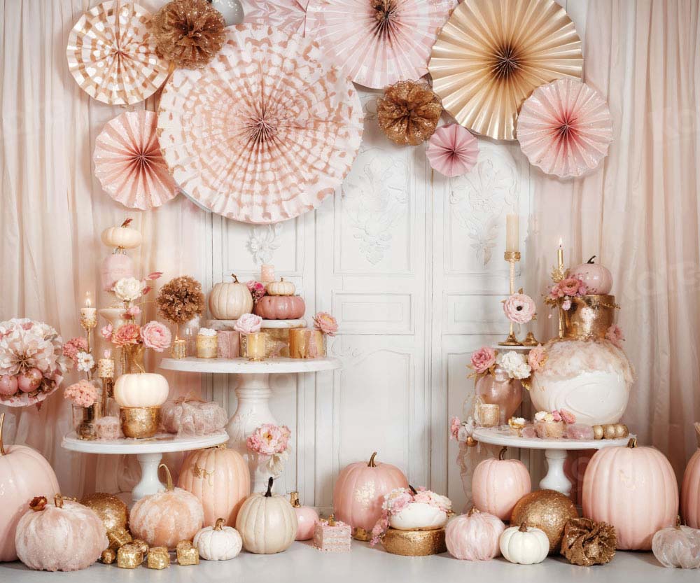 Kate Pink Pumpkin Birthday Candle Backdrop Designed by Emetselch - Kate Backdrop AU