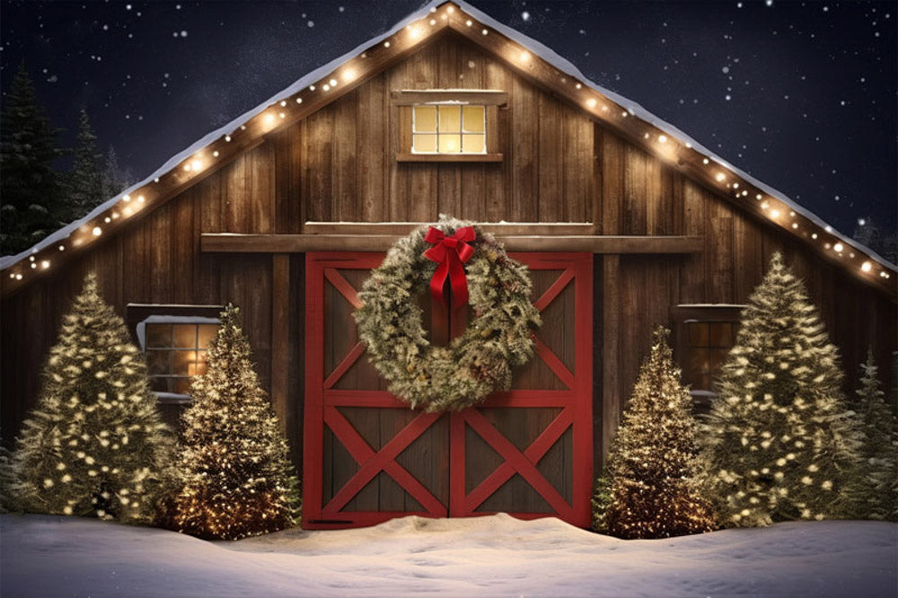 Kate Christmas Outdoor Snow House Backdrop for Photography - Kate Backdrop AU