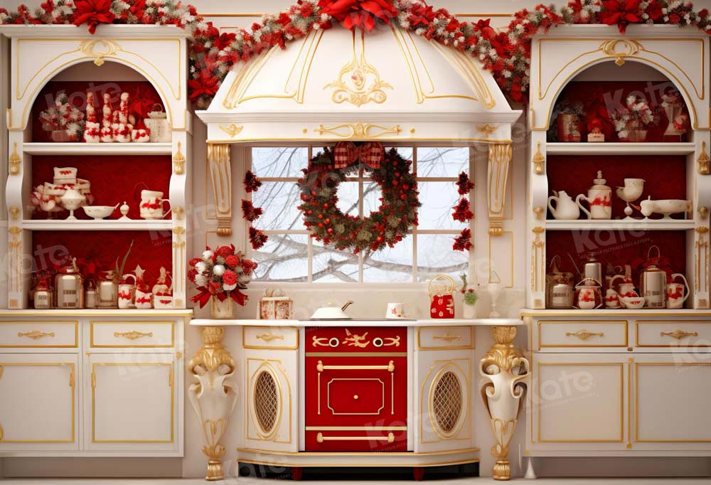 Kate Christmas White Kitchen Shelf Backdrop Designed by Emetselch - Kate Backdrop AU