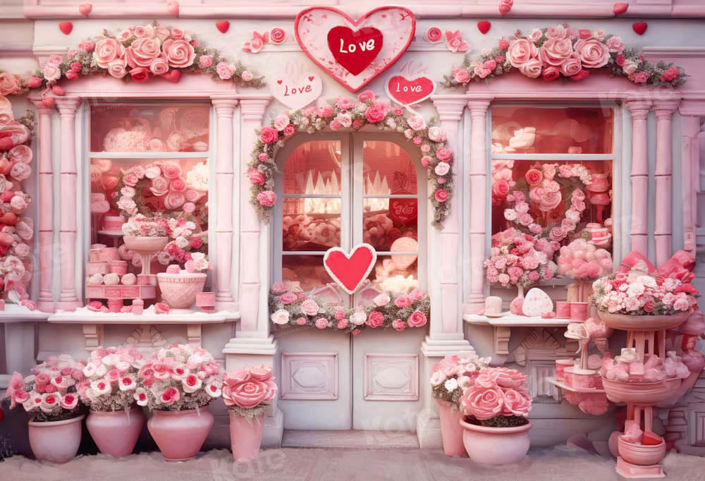 Kate Pink Valentine's Day Flower Shop Backdrop for Photography