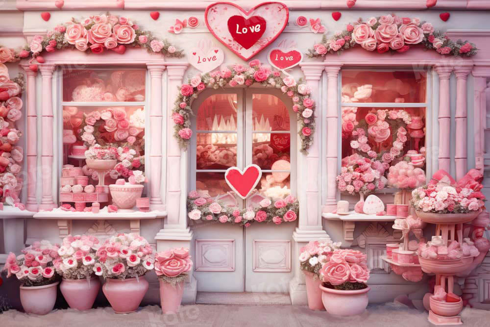 Kate Pink Valentine's Day Flower Shop Backdrop for Photography