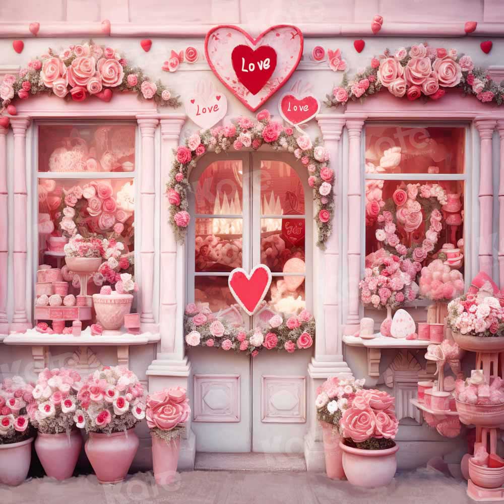 Kate Pink Valentine's Day Flower Shop Backdrop for Photography