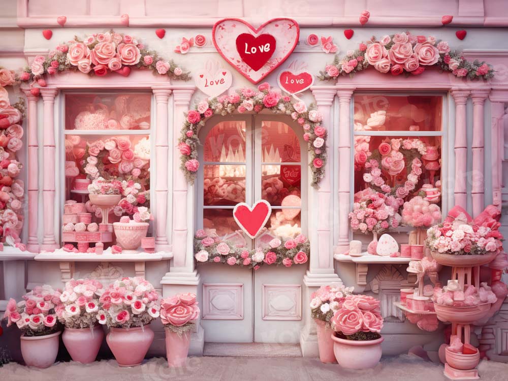 Kate Pink Valentine's Day Flower Shop Backdrop for Photography