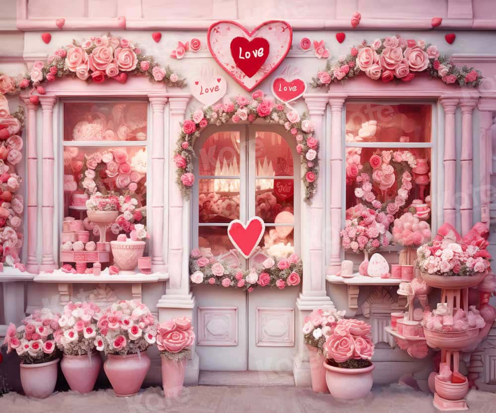 Kate Pink Valentine's Day Flower Shop Backdrop for Photography