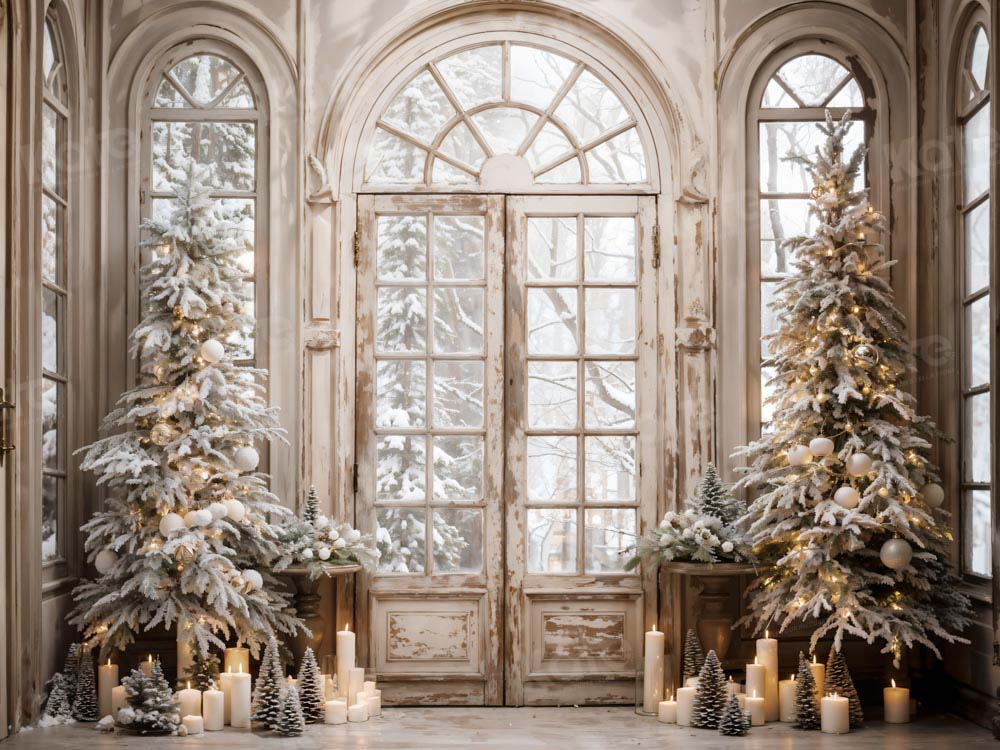 Kate Christmas Tree Retro Door Snow Backdrop Designed by Emetselch - Kate Backdrop AU