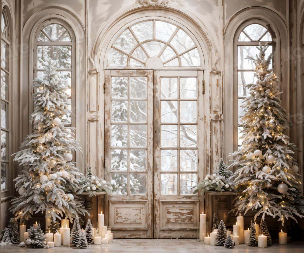 Kate Christmas Tree Retro Door Snow Backdrop Designed by Emetselch