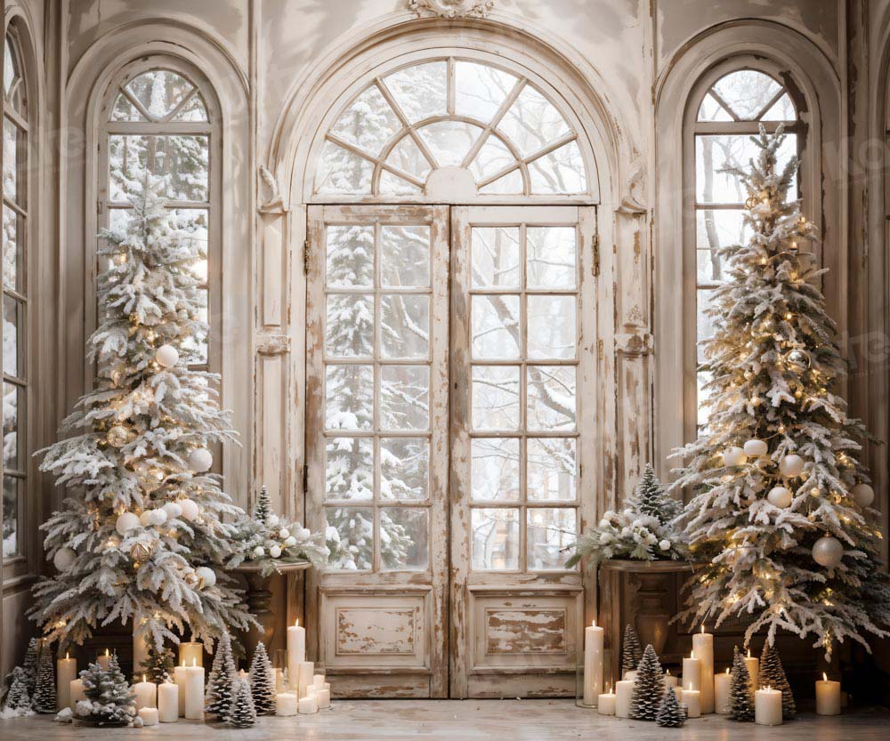 Kate Christmas Tree Retro Door Snow Backdrop Designed by Emetselch - Kate Backdrop AU