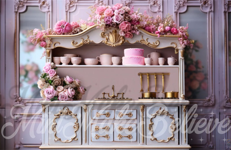 Kate Valentine Dollhouse Kitchen Room Backdrop Designed by Mini MakeBelieve - Kate Backdrop AU