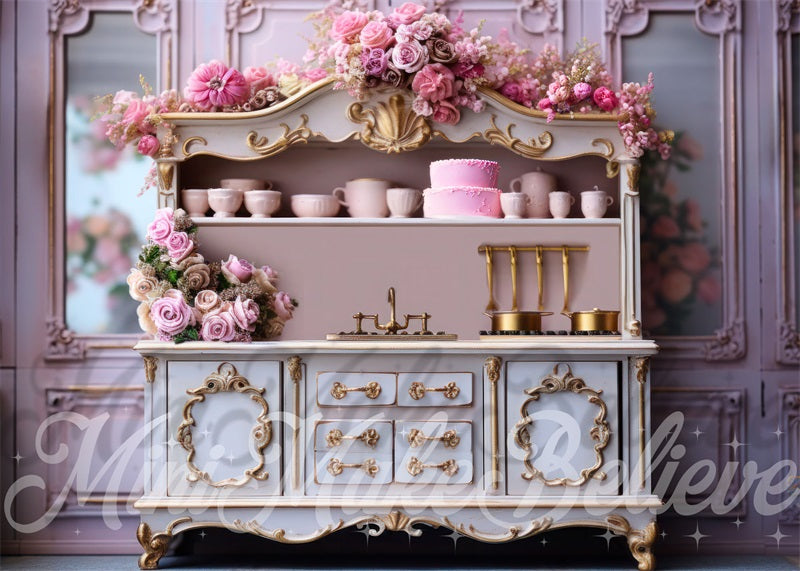Kate Valentine Dollhouse Kitchen Room Backdrop Designed by Mini MakeBelieve - Kate Backdrop AU
