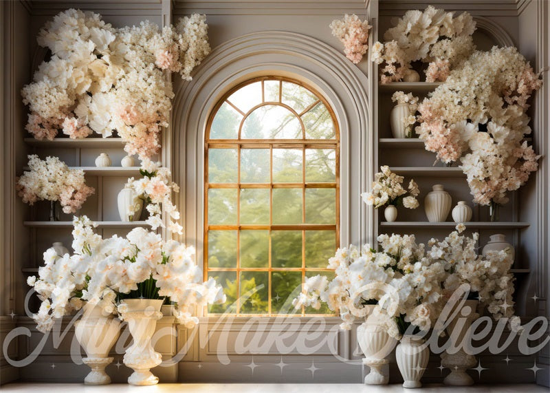 Kate White Flowers Window Exterior Spring Easter Backdrop Designed by Mini MakeBelieve - Kate Backdrop AU