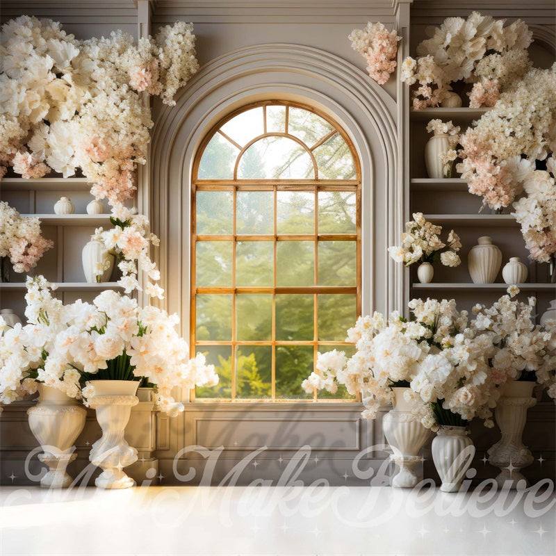 Kate White Flowers Window Exterior Spring Easter Backdrop Designed by Mini MakeBelieve - Kate Backdrop AU