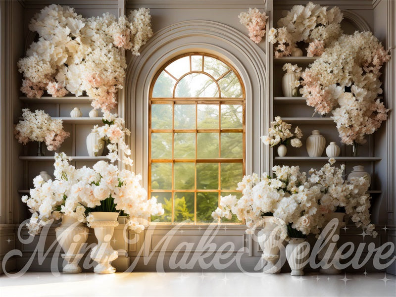 Kate White Flowers Window Exterior Spring Easter Backdrop Designed by Mini MakeBelieve - Kate Backdrop AU
