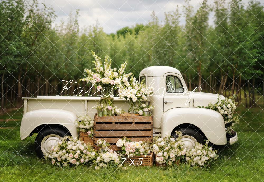 Kate Spring White Flowers Truck Backdrop Designed by Chain Photography