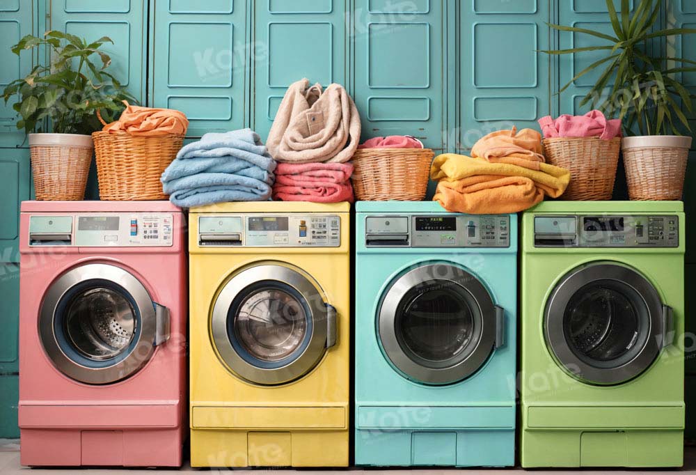 Kate Laundry Day Colorful Washing Machine Fleece Backdrop Designed by Chain Photography