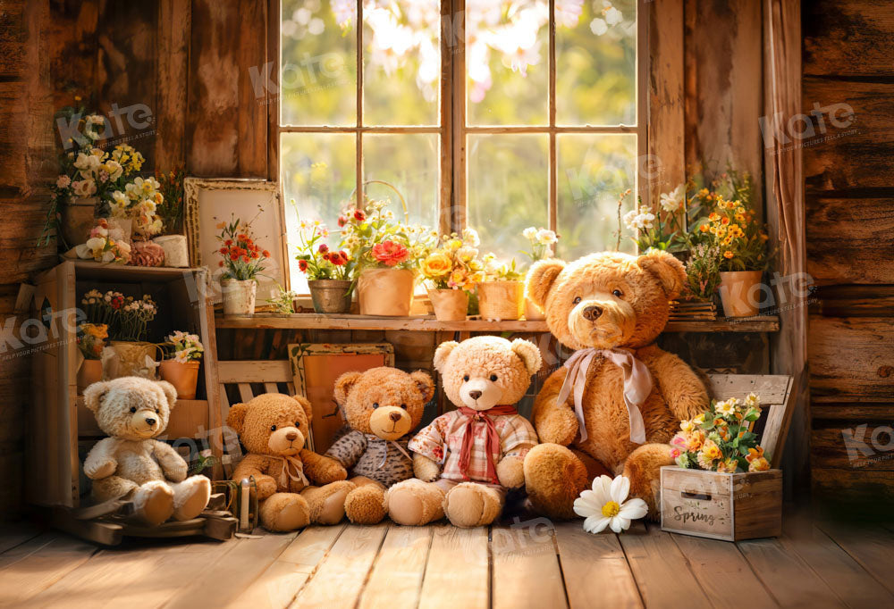 Kate Spring Flowers Bear Window Backdrop Designed by Emetselch - Kate Backdrop AU