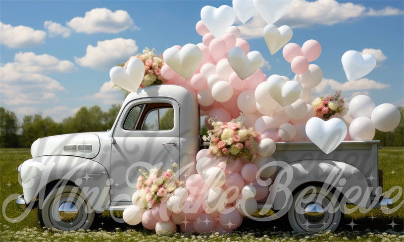 Kate Valentine White Truck Hearts Backdrop Designed by Mini MakeBelieve
