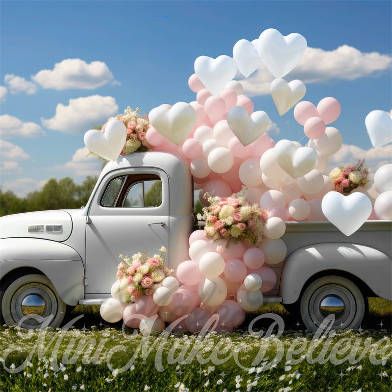 Kate Valentine White Truck Hearts Backdrop Designed by Mini MakeBelieve - Kate Backdrop AU