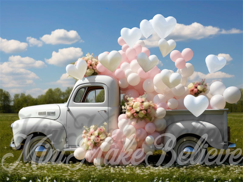 Kate Valentine White Truck Hearts Backdrop Designed by Mini MakeBelieve