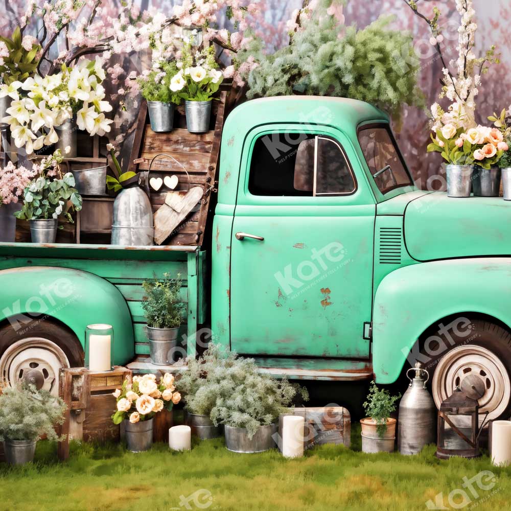 Kate Spring Green Truck Flowers Backdrop Designed by Emetselch - Kate Backdrop AU