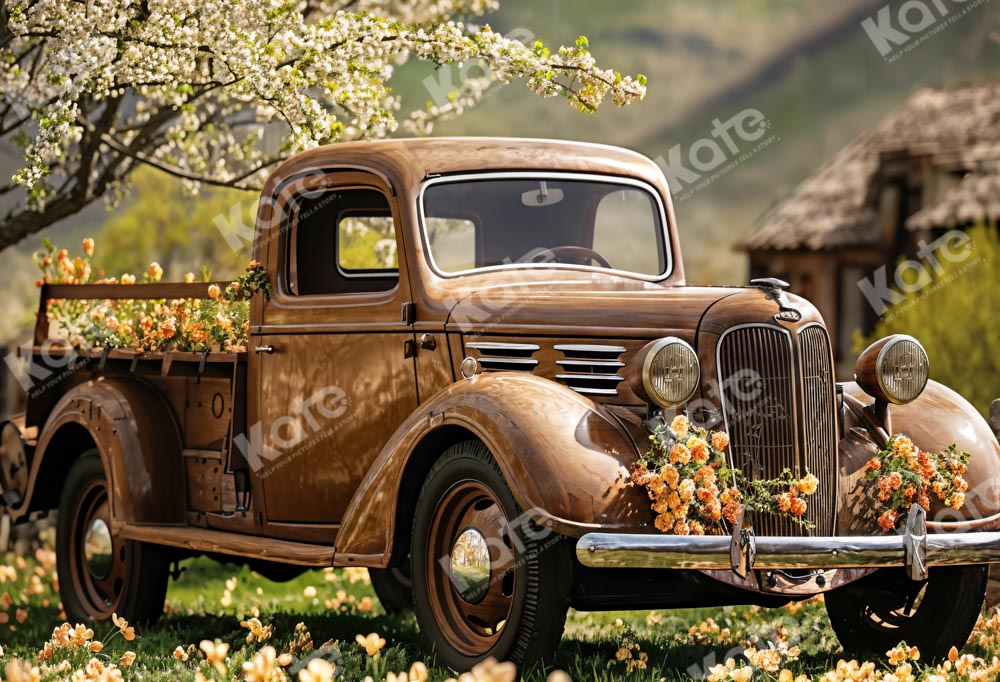 Kate Spring Retro Brown Truck Outdoors Backdrop Designed by Emetselch