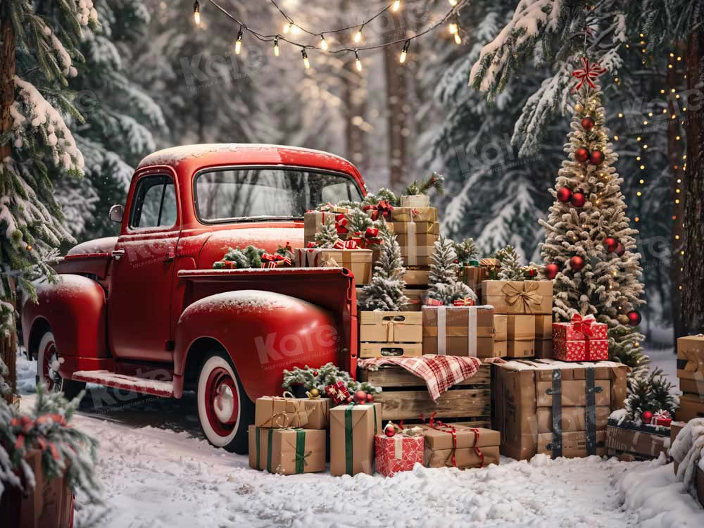 Kate Christmas Tree Red Truck Gifts Backdrop Designed by Emetselch