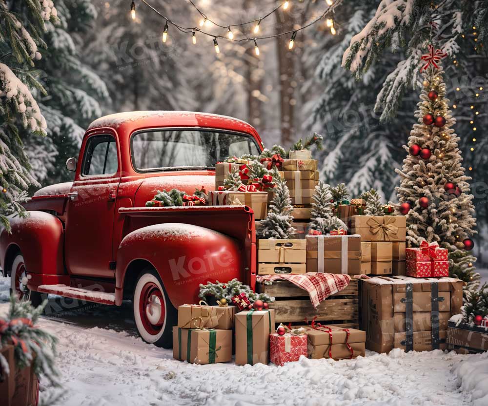 Kate Christmas Tree Red Truck Gifts Backdrop Designed by Emetselch