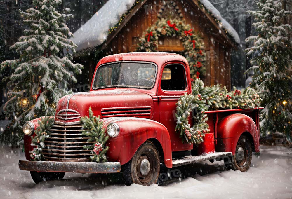 Kate Snow Christmas Tree Red Truck Backdrop Designed by Emetselch