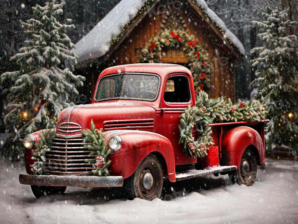 Kate Snow Christmas Tree Red Truck Backdrop Designed by Emetselch