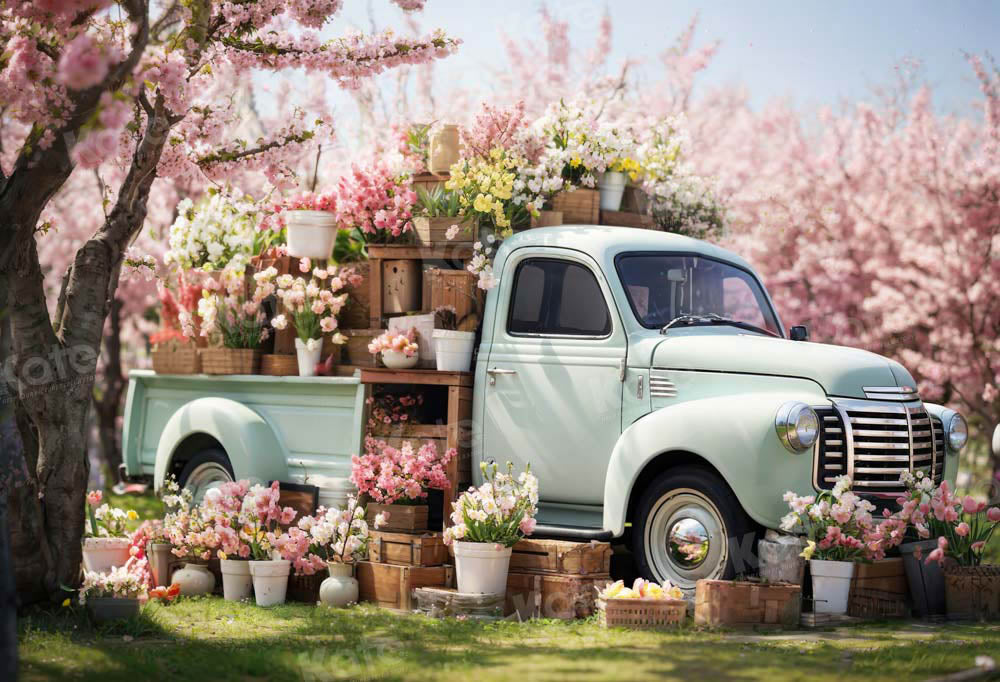 Kate Spring Pink Flowers Truck Backdrop Designed by Emetselch - Kate Backdrop AU