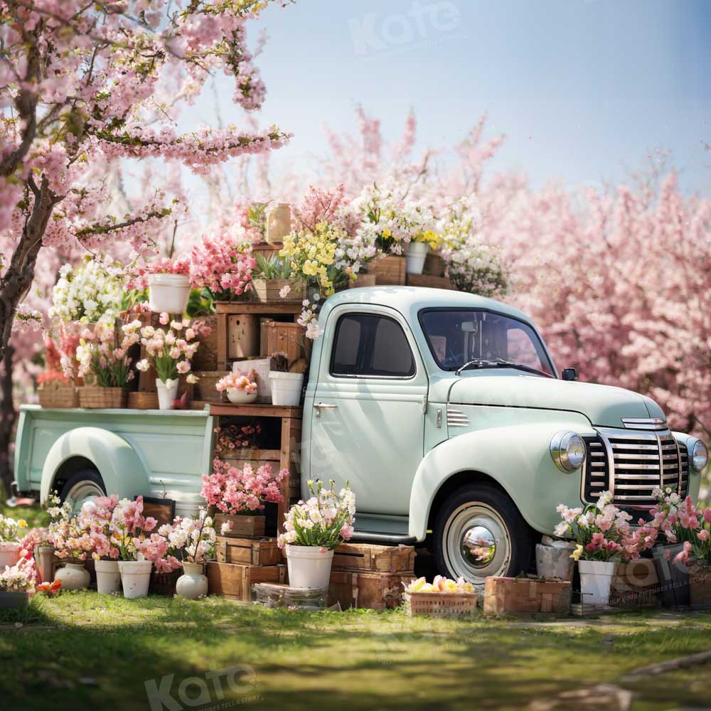 Kate Spring Pink Flowers Truck Backdrop Designed by Emetselch - Kate Backdrop AU