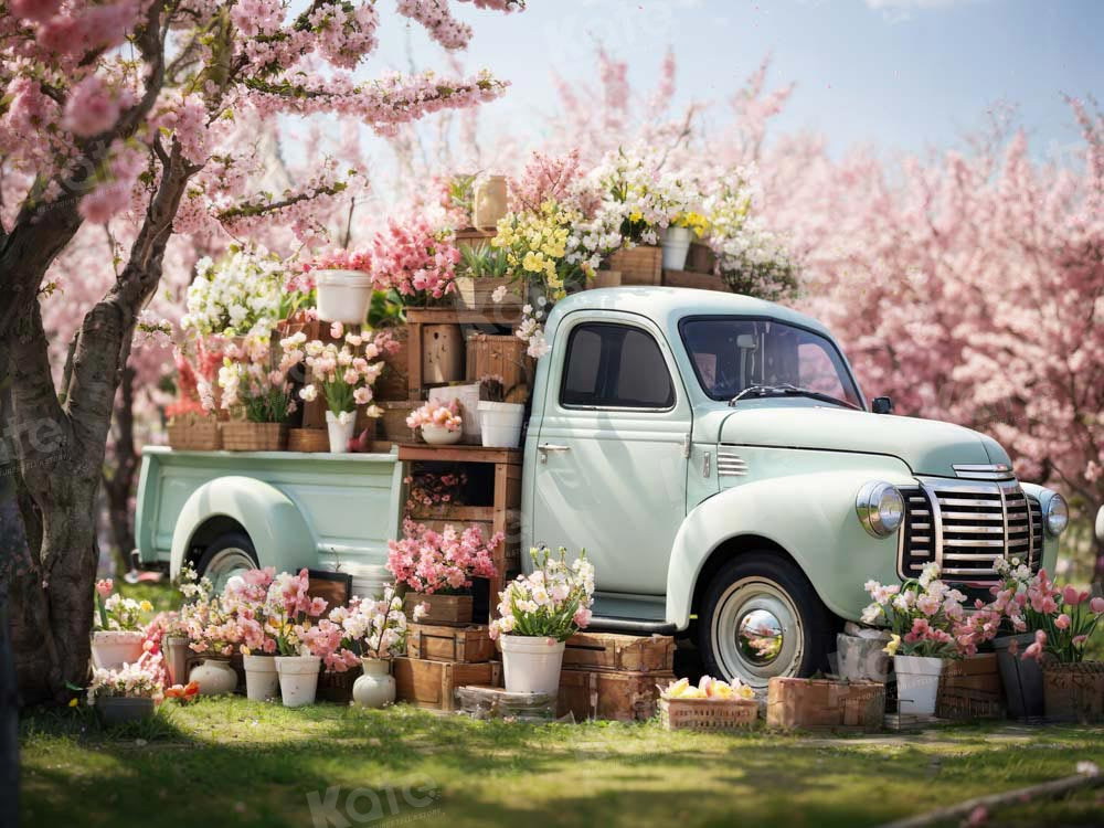 Kate Spring Pink Flowers Truck Backdrop Designed by Emetselch - Kate Backdrop AU